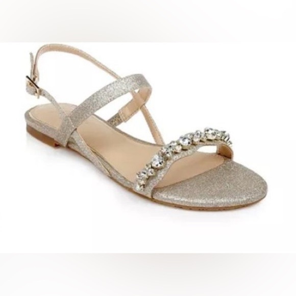 Jewel Badgley Mischka Shoes - Jewel Badgley Mischka Womens Gold Flatform Sandals Size 7.5m